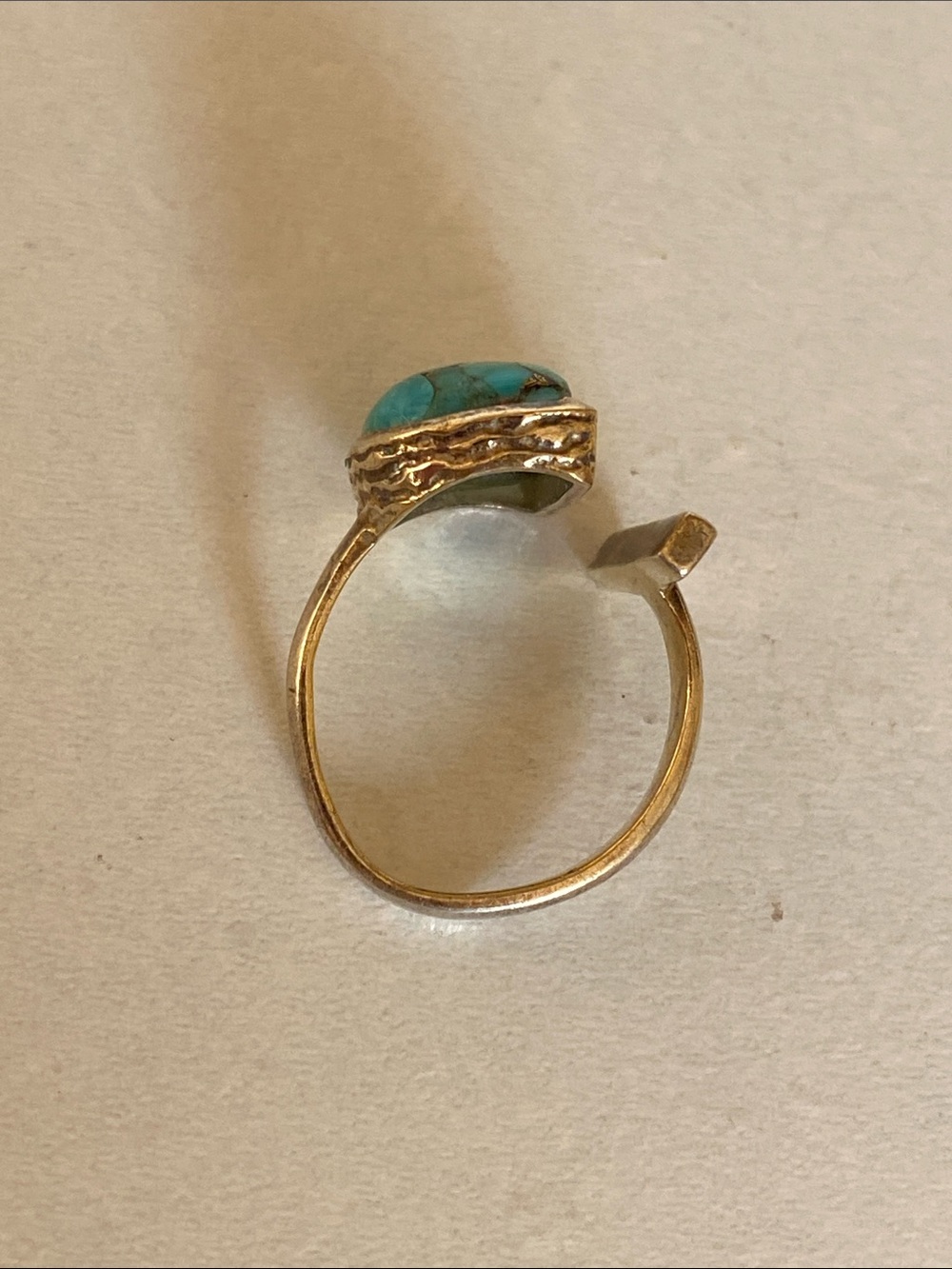 Turquoise Stone Open Adjustable Gold Tone Ring - Women Jewelry - Picture 5 of 7